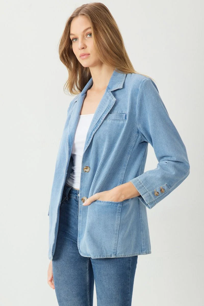Denim Blazer with Pockets - Image 3