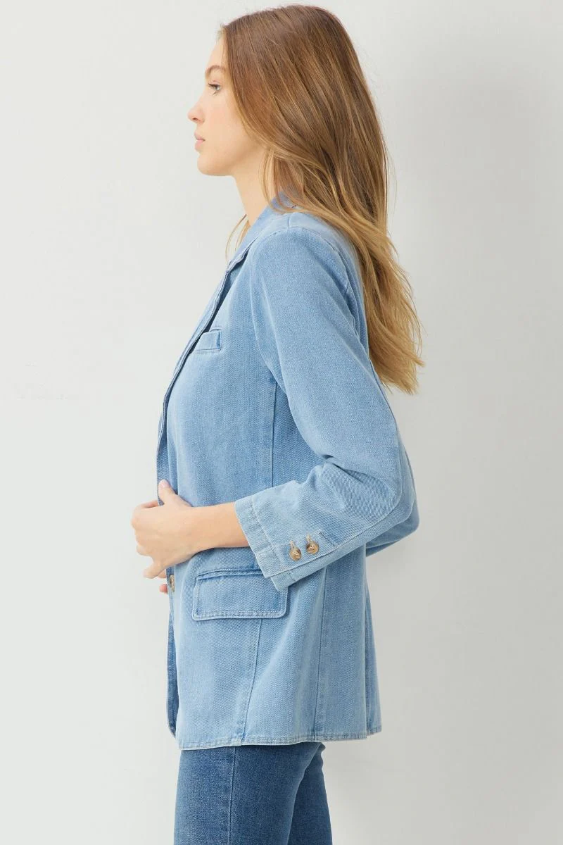 Denim Blazer with Pockets - Image 4
