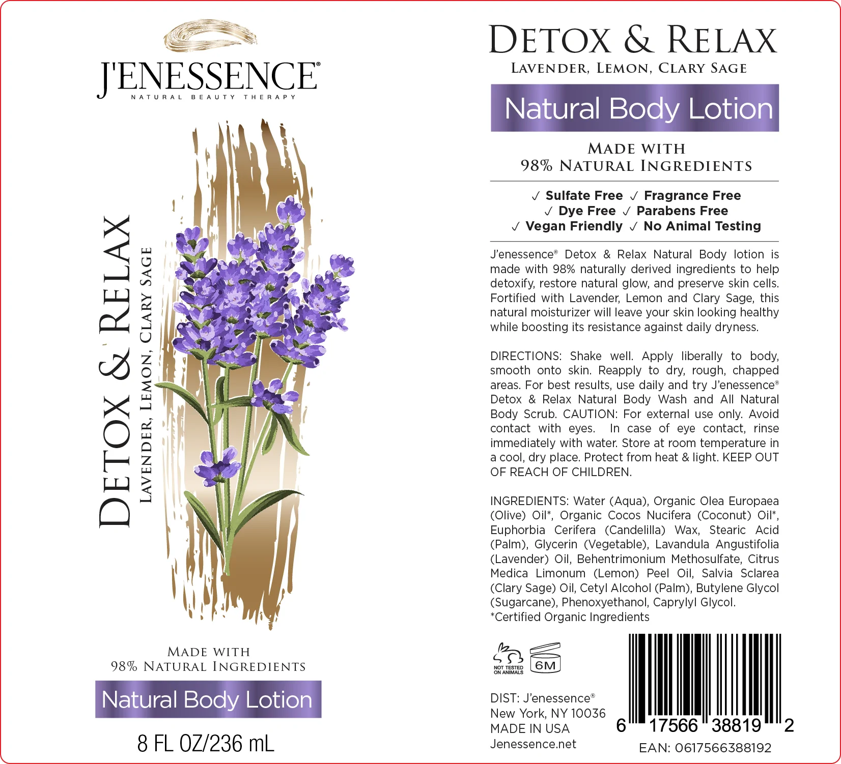 J'enessence Detox and Relax Natural Therapy Lavender Body Lotion and Wash Bundle Set - Image 3