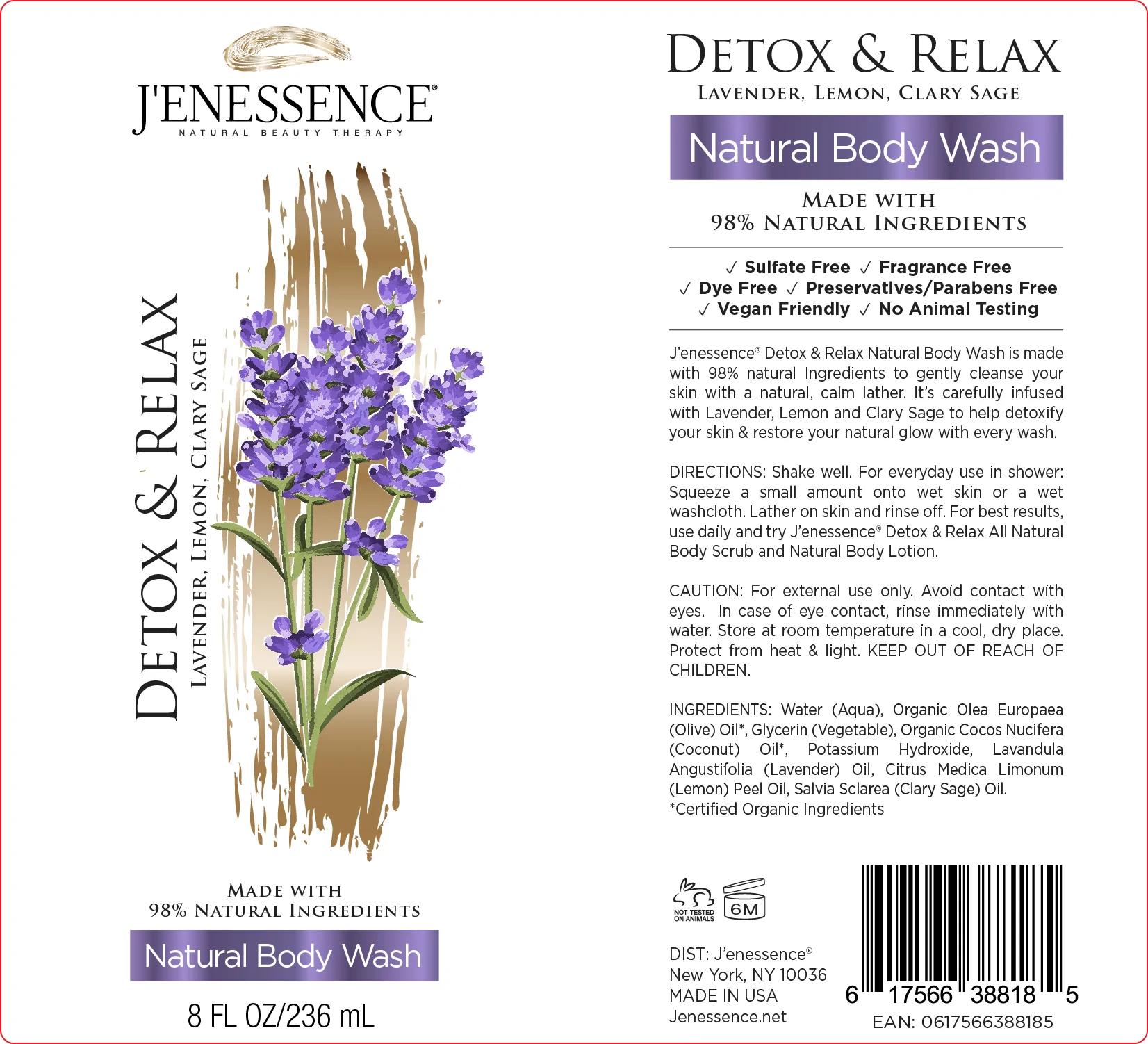 J'enessence Detox and Relax Natural Therapy Lavender Body Lotion and Wash Bundle Set - Image 4