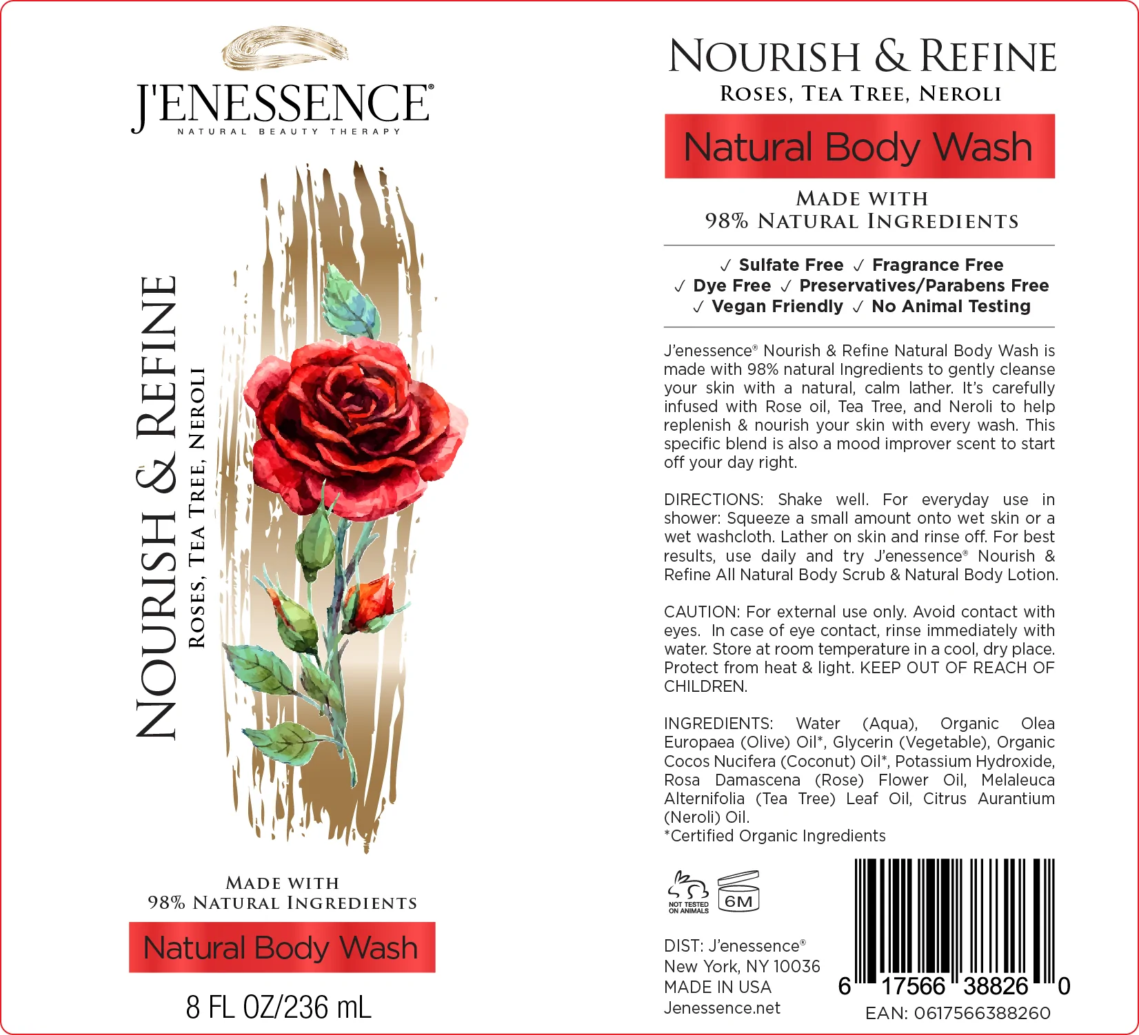 Nourish & Refine Natural Body Wash & Body Lotion Set (Rose, Neroli, Tea Tree) - Image 3