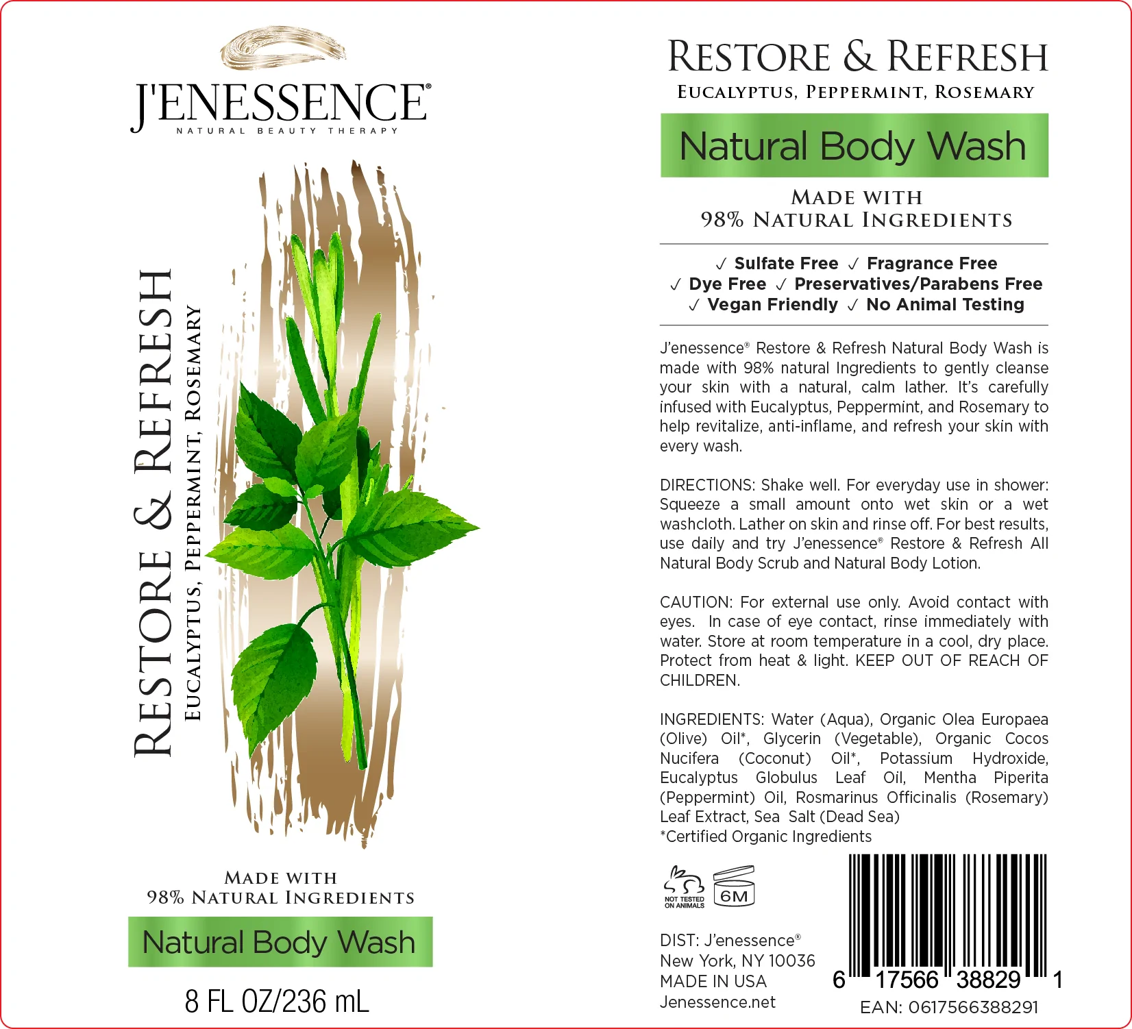 Restore & Refresh Natural Therapeutic Body Wash & Body Lotion Set (Mint, Eucalyptus, Rosemary) - Image 3