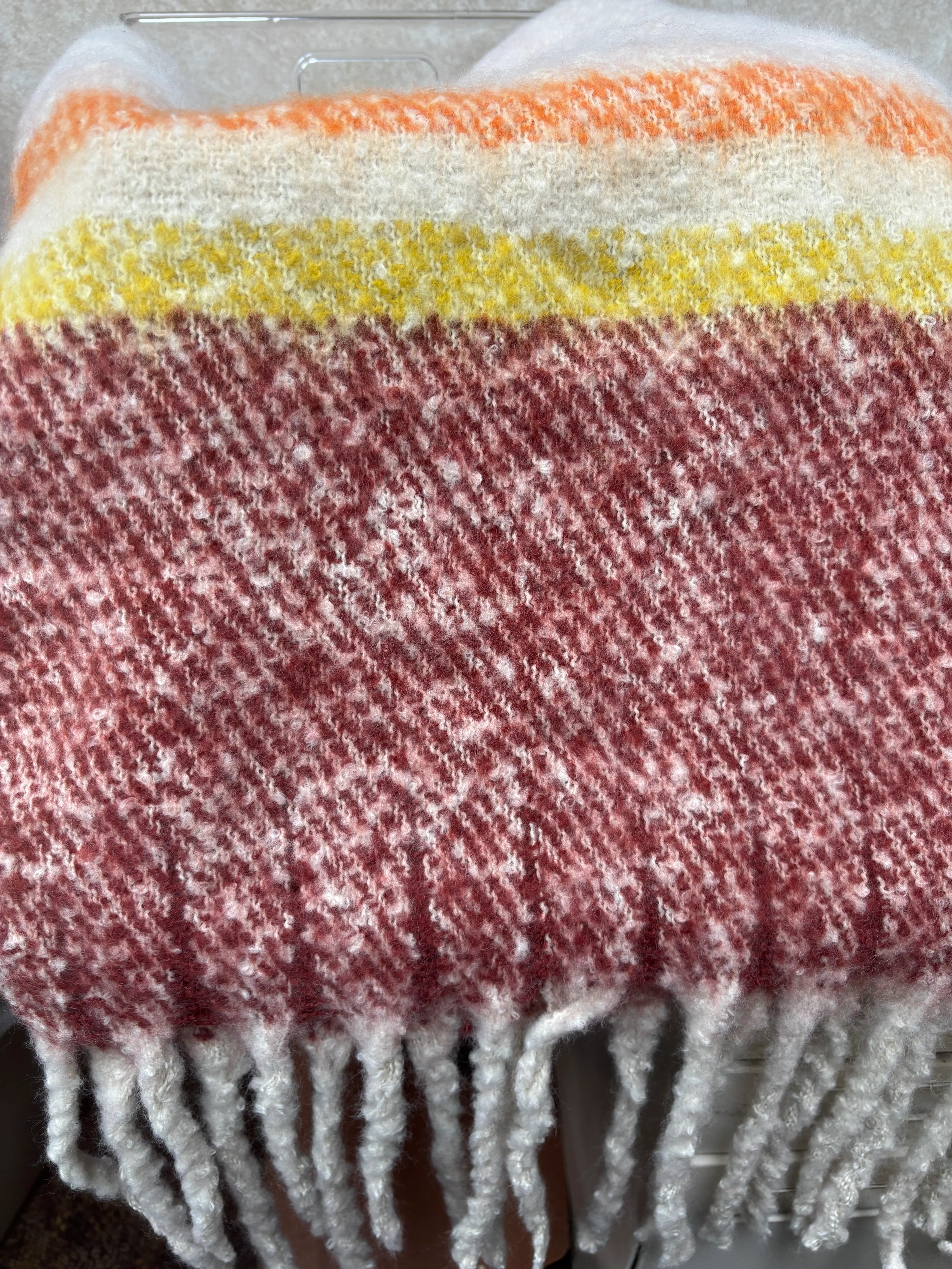 Wrapped up Burgundy, Mustard and Orange Scarf - Image 3